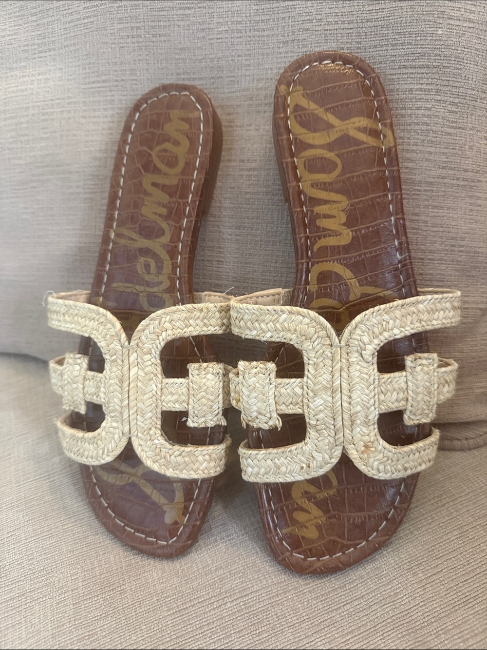 Sam Edelman Natural Braided Slide Sandals in Beige and Brown